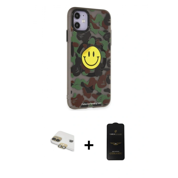MARSİLYAN™- iPhone 11 Kılıf Nova Doku Koleksiyonu - Siyah 6D Antistatik Mat Seramik Hayalet Nano Ekran Koruyucu + Pers Alüminyum Kamera Lens - GD