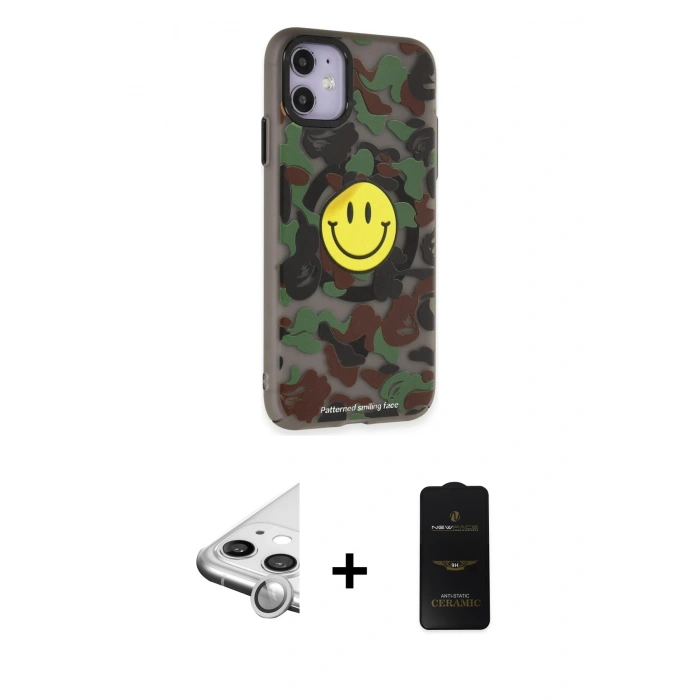 MARSİLYAN™- iPhone 11 Kılıf Nova Doku Koleksiyonu - Siyah 6D Antistatik Mat Seramik Hayalet Nano Ekran Koruyucu + Raze Metal Kamera Lens - GS