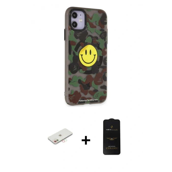MARSİLYAN™- iPhone 11 Kılıf Nova Doku Koleksiyonu - Siyah 6D Antistatik Mat Seramik Hayalet Nano Ekran Koruyucu + Renkli Kamera Lens Koruma Cam - YL