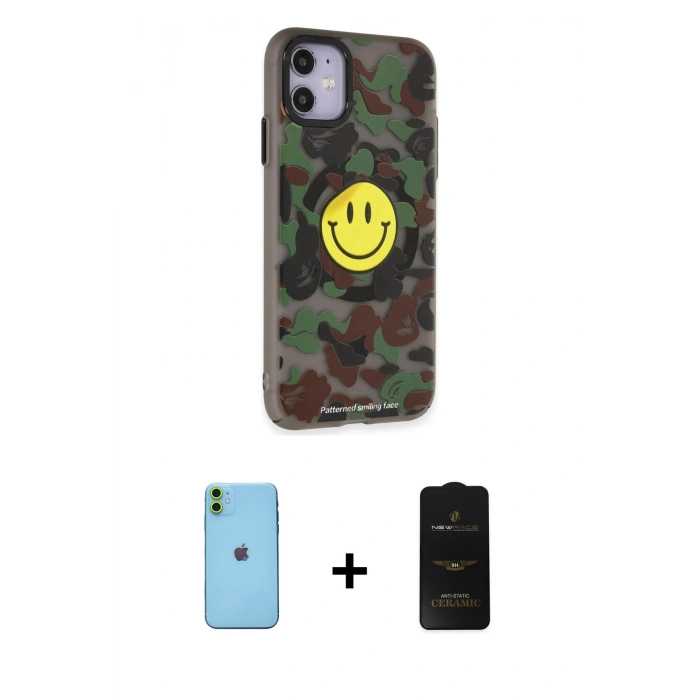 MARSİLYAN™- iPhone 11 Kılıf Nova Doku Koleksiyonu - Siyah 6D Antistatik Mat Seramik Hayalet Nano Ekran Koruyucu + Neon Fosforlu Kamera Lens - YL