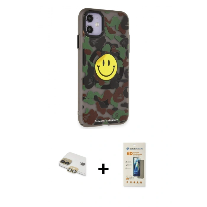 MARSİLYAN™- iPhone 11 Kılıf Nova Doku Koleksiyonu - Siyah 6D Mat Seramik Hayalet Nano Ekran Koruyucu + Pers Alüminyum Kamera Lens - GD