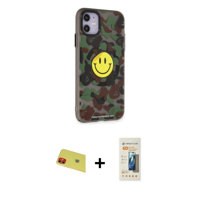 MARSİLYAN™- iPhone 11 Kılıf Nova Doku Koleksiyonu - Siyah 6D Mat Seramik Hayalet Nano Ekran Koruyucu + Rainbow Kamera Lens Koruma Cam - KI