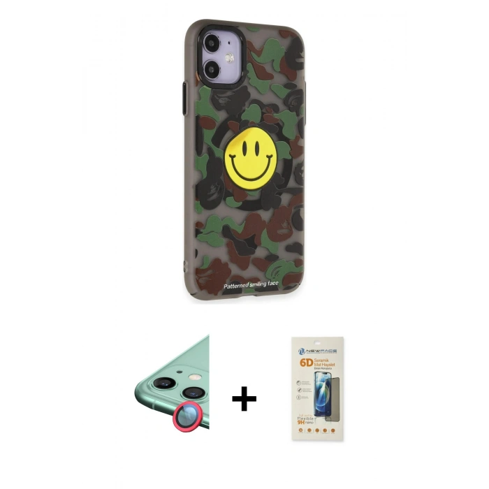 MARSİLYAN™- iPhone 11 Kılıf Nova Doku Koleksiyonu - Siyah 6D Mat Seramik Hayalet Nano Ekran Koruyucu + Kırmızı Raze Metal Kamera Lens