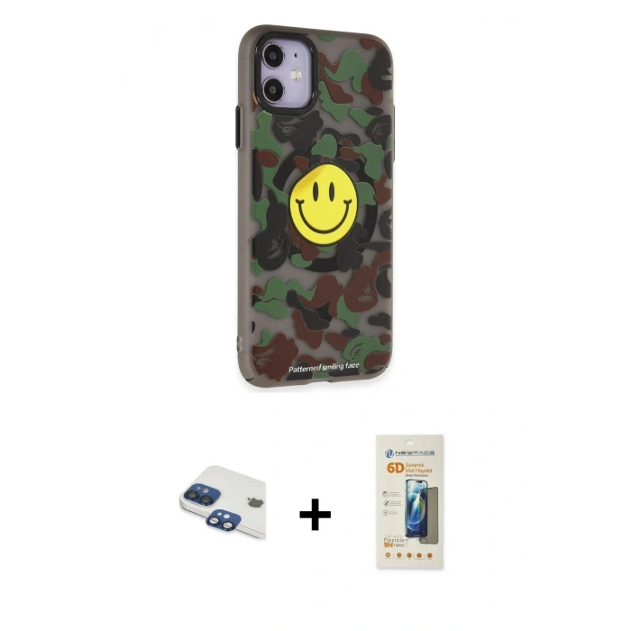 MARSİLYAN™- iPhone 11 Kılıf Nova Doku Koleksiyonu - Siyah 6D Mat Seramik Hayalet Nano Ekran Koruyucu + Lacivert Pers Alüminyum Kamera Lens