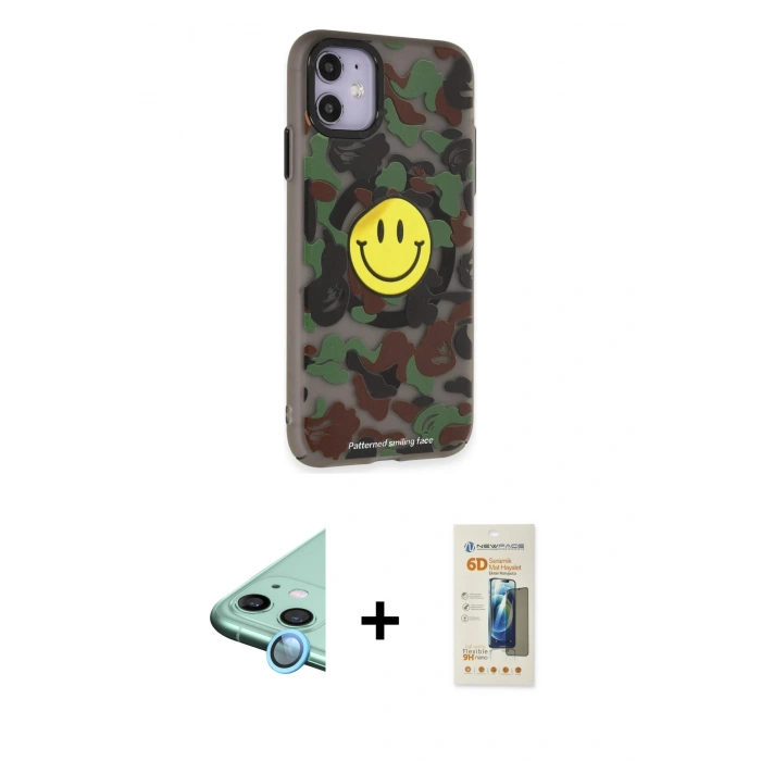 MARSİLYAN™- iPhone 11 Kılıf Nova Doku Koleksiyonu - Siyah 6D Mat Seramik Hayalet Nano Ekran Koruyucu + Raze Metal Kamera Lens - MI