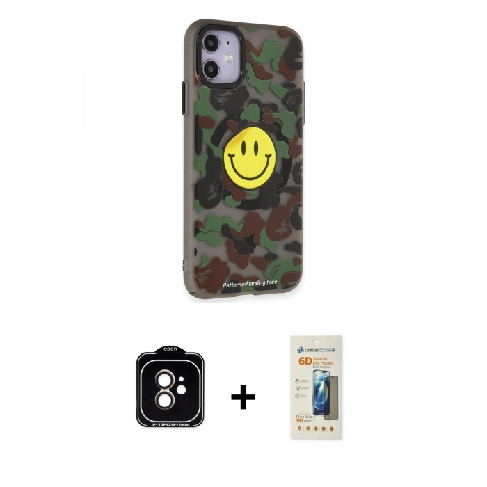 MARSİLYAN™- iPhone 11 Kılıf Nova Doku Koleksiyonu - Siyah 6D Mat Seramik Hayalet Nano Ekran Koruyucu + PVD Metal Kamera Lens - TU