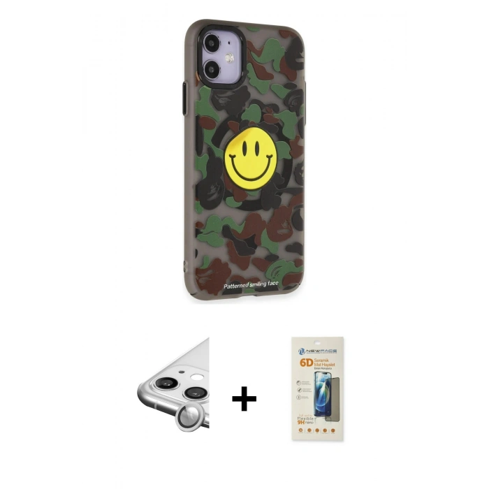MARSİLYAN™- iPhone 11 Kılıf Nova Doku Koleksiyonu - Siyah 6D Mat Seramik Hayalet Nano Ekran Koruyucu + Raze Metal Kamera Lens - GS