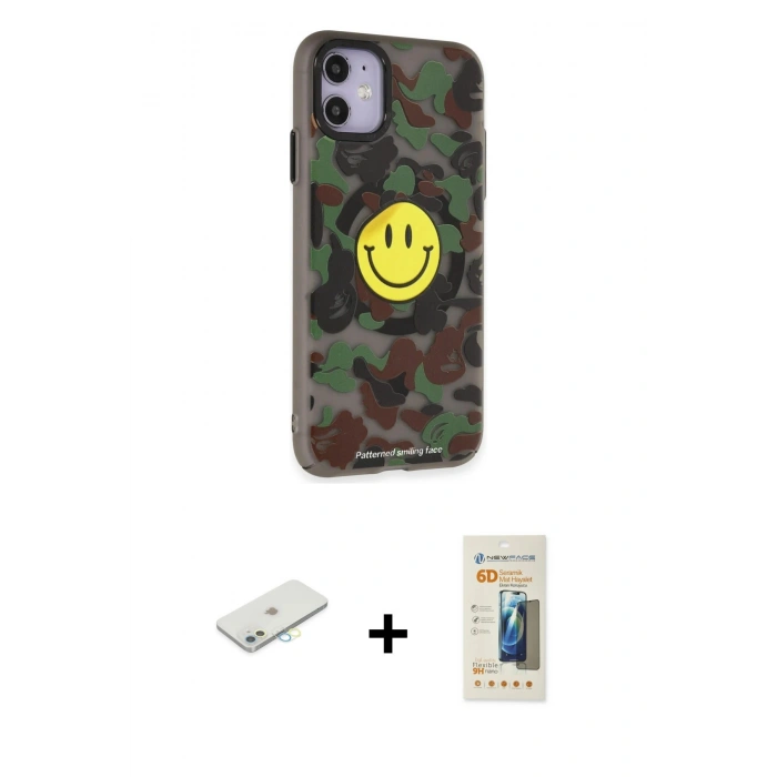 MARSİLYAN™- iPhone 11 Kılıf Nova Doku Koleksiyonu - Siyah 6D Mat Seramik Hayalet Nano Ekran Koruyucu + Sarı Renkli Kamera Lens Koruma Cam