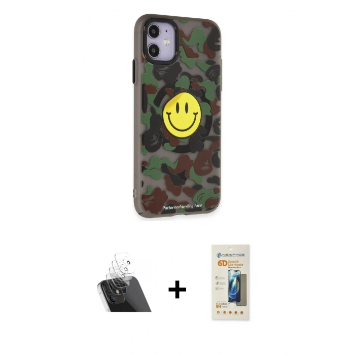 MARSİLYAN™- iPhone 11 Kılıf Nova Doku Koleksiyonu - Siyah 6D Mat Seramik Hayalet Nano Ekran Koruyucu + Şeffaf Kamera Lens Koruma Cam