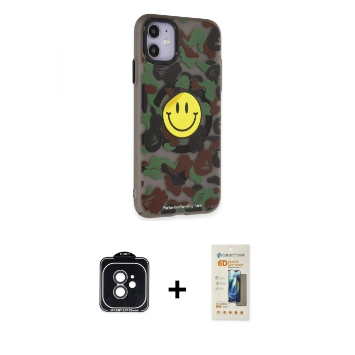 MARSİLYAN™- iPhone 11 Kılıf Nova Doku Koleksiyonu - Siyah 6D Mat Seramik Hayalet Nano Ekran Koruyucu + PVD Metal Kamera Lens - SH