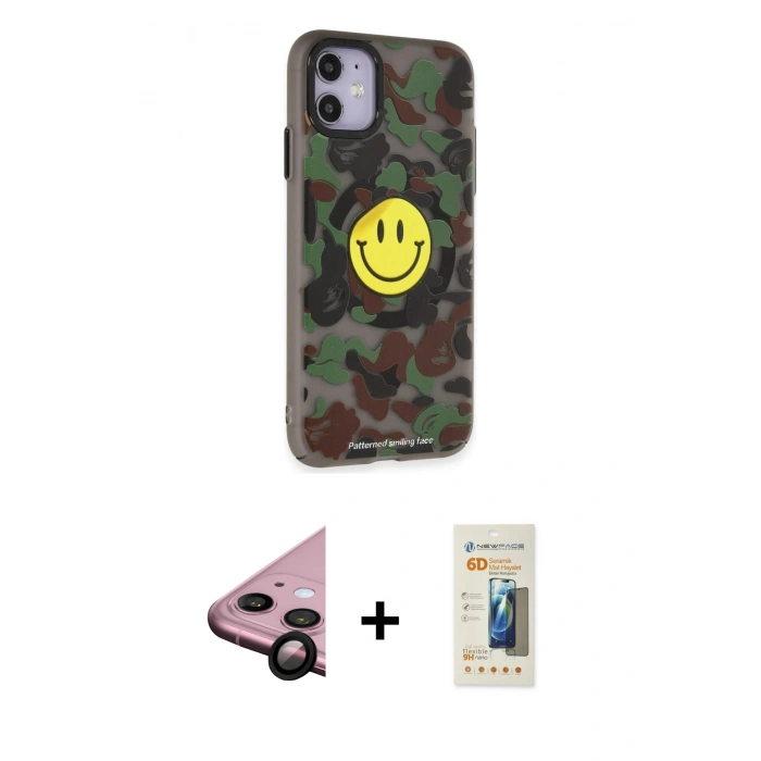 MARSİLYAN™- iPhone 11 Kılıf Nova Doku Koleksiyonu - Siyah 6D Mat Seramik Hayalet Nano Ekran Koruyucu + Raze Metal Kamera Lens - SH