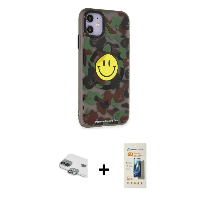 MARSİLYAN™- iPhone 11 Kılıf Nova Doku Koleksiyonu - Siyah 6D Mat Seramik Hayalet Nano Ekran Koruyucu + Pers Alüminyum Kamera Lens - YL