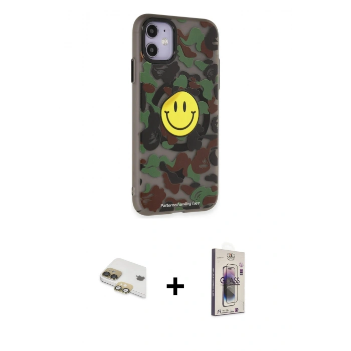 MARSİLYAN™- iPhone 11 Kılıf Nova Doku Koleksiyonu - Siyah Bilvis 3D Cam Ekran Koruyucu + Gold Pers Alüminyum Kamera Lens