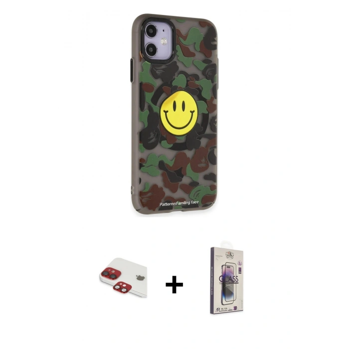 MARSİLYAN™- iPhone 11 Kılıf Nova Doku Koleksiyonu - Siyah Bilvis 3D Cam Ekran Koruyucu + Kırmızı Pers Alüminyum Kamera Lens
