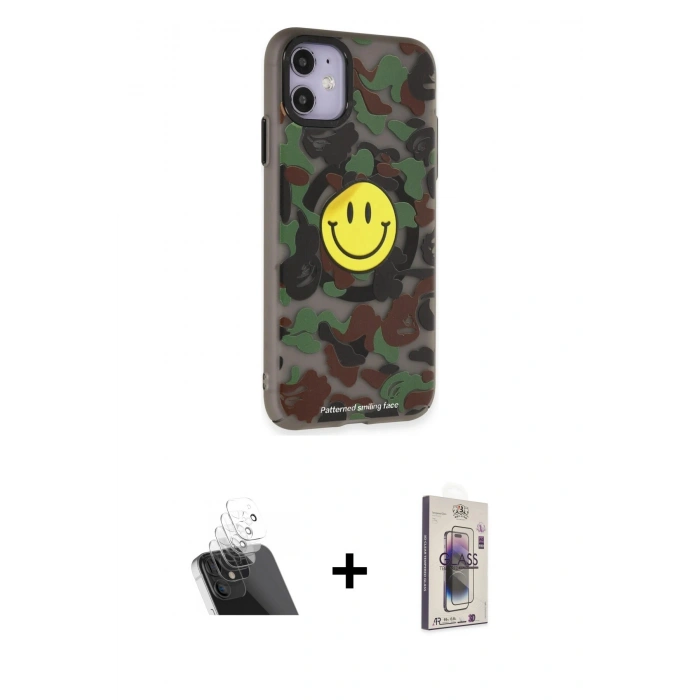 MARSİLYAN™- iPhone 11 Kılıf Nova Doku Koleksiyonu - Siyah Bilvis 3D Cam Ekran Koruyucu + Şeffaf Kamera Lens Koruma Cam