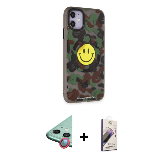 MARSİLYAN™- iPhone 11 Kılıf Nova Doku Koleksiyonu - Siyah Bilvis 3D Mat Cam Ekran Koruyucu + Raze Metal Kamera Lens - KI