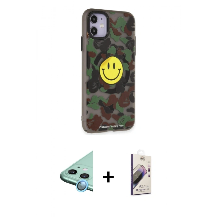 MARSİLYAN™- iPhone 11 Kılıf Nova Doku Koleksiyonu - Siyah Bilvis 3D Mat Cam Ekran Koruyucu + Raze Metal Kamera Lens - MI