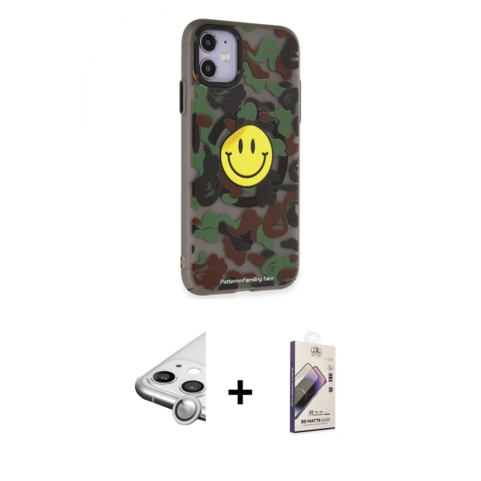 MARSİLYAN™- iPhone 11 Kılıf Nova Doku Koleksiyonu - Siyah Bilvis 3D Mat Cam Ekran Koruyucu + Raze Metal Kamera Lens - GS
