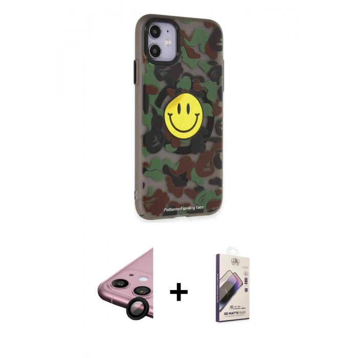 MARSİLYAN™- iPhone 11 Kılıf Nova Doku Koleksiyonu - Siyah Bilvis 3D Mat Cam Ekran Koruyucu + Raze Metal Kamera Lens - SH