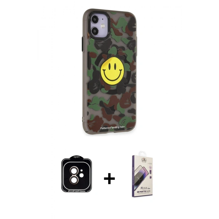 MARSİLYAN™- iPhone 11 Kılıf Nova Doku Koleksiyonu - Siyah Bilvis 3D Mat Cam Ekran Koruyucu + Turuncu PVD Metal Kamera Lens