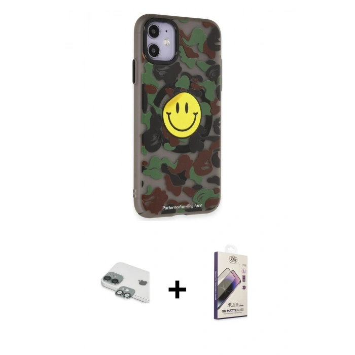 MARSİLYAN™- iPhone 11 Kılıf Nova Doku Koleksiyonu - Siyah Bilvis 3D Mat Cam Ekran Koruyucu + Yeşil Pers Alüminyum Kamera Lens