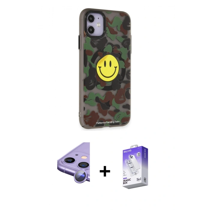 MARSİLYAN™- iPhone 11 Kılıf Nova Doku Koleksiyonu - Siyah Bilvis 5in1 3D Magic Cam Ekran Koruyucu + Mor Raze Metal Kamera Lens