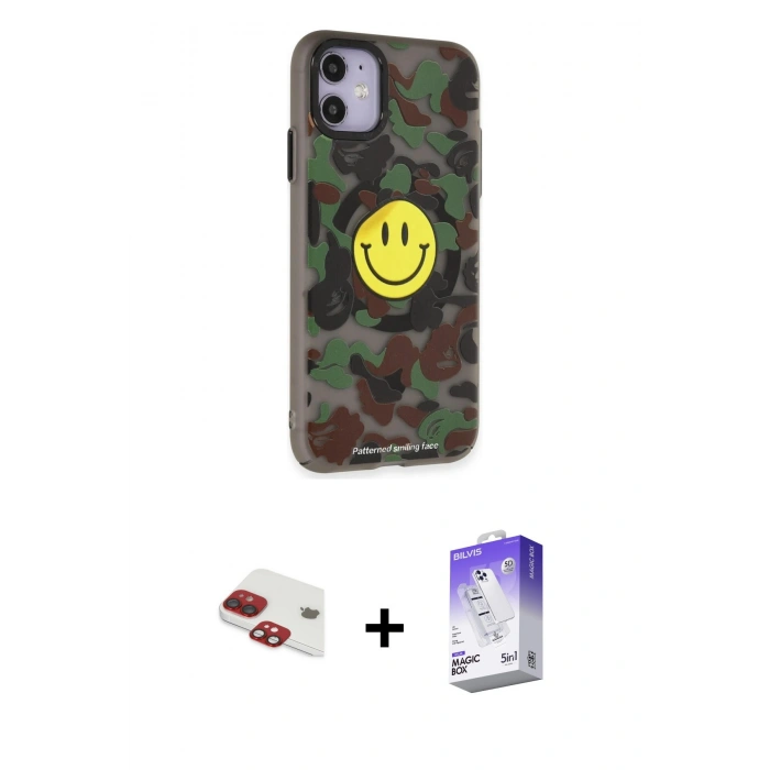MARSİLYAN™- iPhone 11 Kılıf Nova Doku Koleksiyonu - Siyah Bilvis 5in1 3D Magic Cam Ekran Koruyucu + Pers Alüminyum Kamera Lens - KI