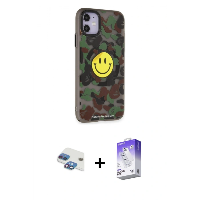MARSİLYAN™- iPhone 11 Kılıf Nova Doku Koleksiyonu - Siyah Bilvis 5in1 3D Magic Cam Ekran Koruyucu + Pers Alüminyum Kamera Lens - GI