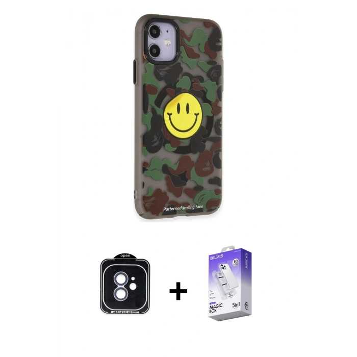 MARSİLYAN™- iPhone 11 Kılıf Nova Doku Koleksiyonu - Siyah Bilvis 5in1 3D Magic Cam Ekran Koruyucu + PVD Metal Kamera Lens - MI