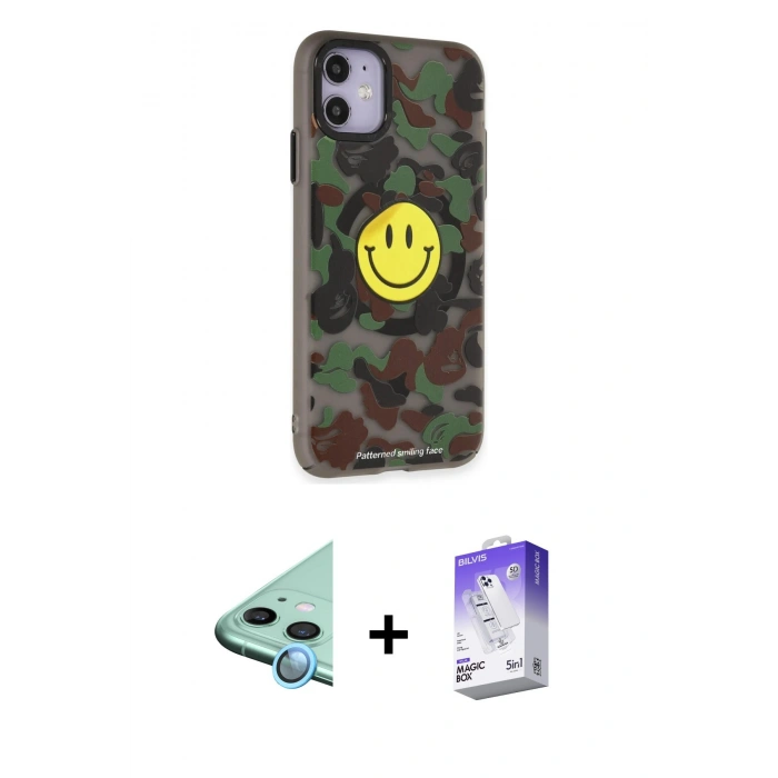 MARSİLYAN™- iPhone 11 Kılıf Nova Doku Koleksiyonu - Siyah Bilvis 5in1 3D Magic Cam Ekran Koruyucu + Raze Metal Kamera Lens - MI