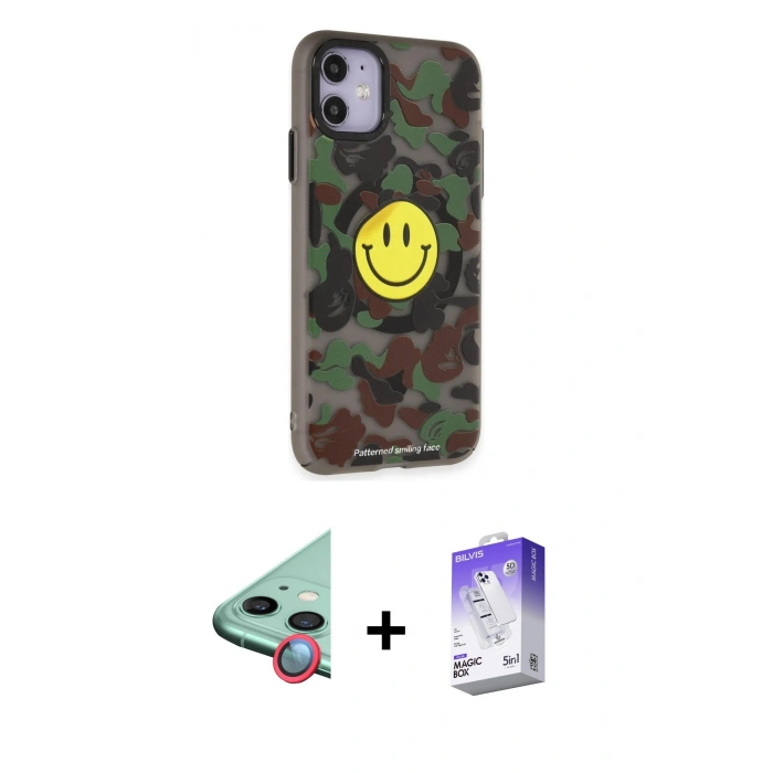 MARSİLYAN™- iPhone 11 Kılıf Nova Doku Koleksiyonu - Siyah Bilvis 5in1 3D Magic Cam Ekran Koruyucu + Raze Metal Kamera Lens - KI