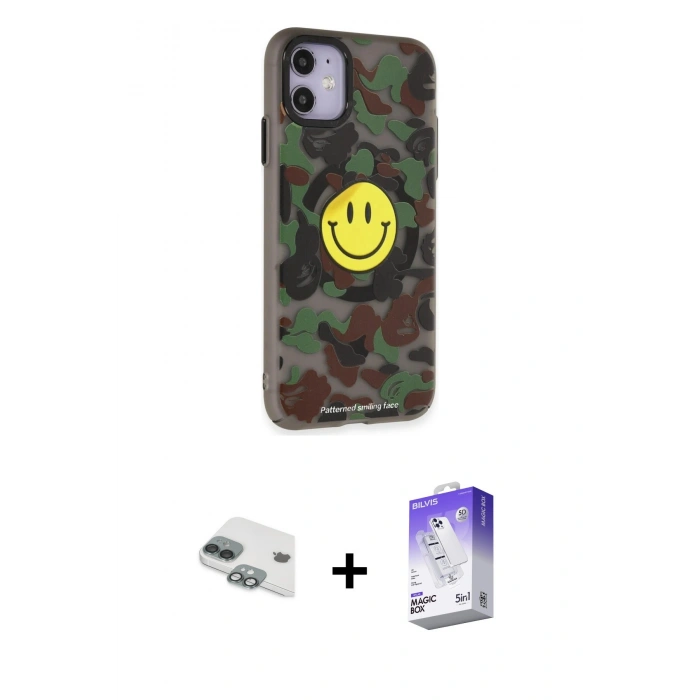 MARSİLYAN™- iPhone 11 Kılıf Nova Doku Koleksiyonu - Siyah Bilvis 5in1 3D Magic Cam Ekran Koruyucu + Yeşil Pers Alüminyum Kamera Lens