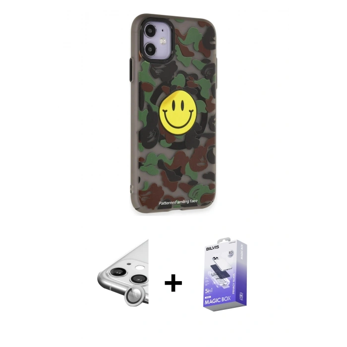 MARSİLYAN™- iPhone 11 Kılıf Nova Doku Koleksiyonu - Siyah Bilvis 5in1 5D Magic Hayalet Cam Ekran Koruyucu + Raze Metal Kamera Lens - GS