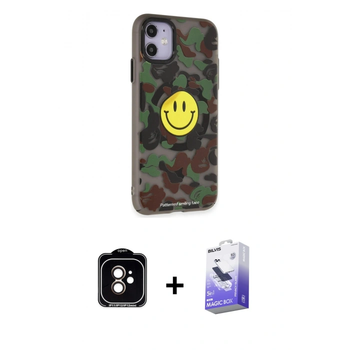 MARSİLYAN™- iPhone 11 Kılıf Nova Doku Koleksiyonu - Siyah Bilvis 5in1 5D Magic Hayalet Cam Ekran Koruyucu + PVD Metal Kamera Lens - TU