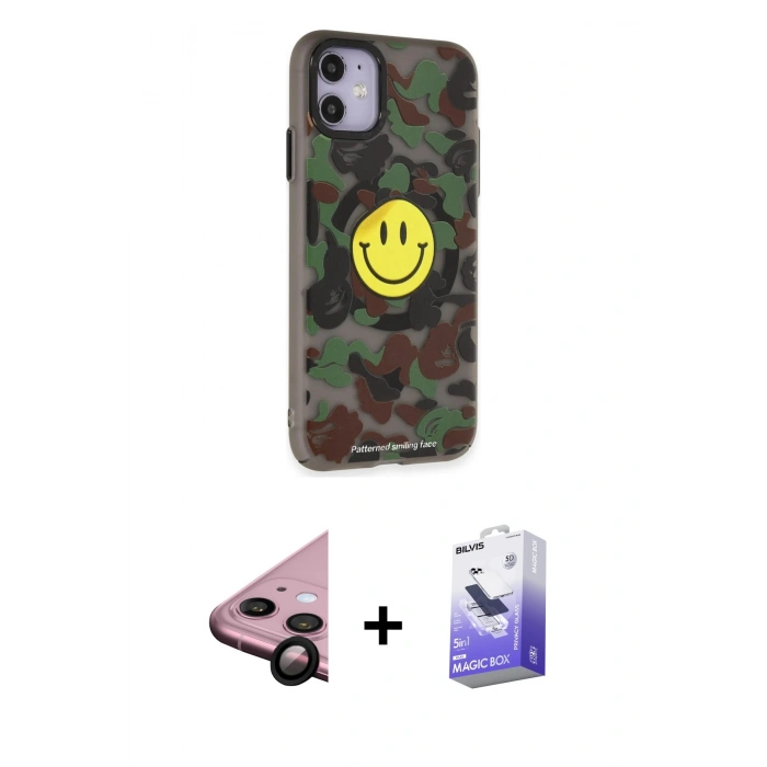 MARSİLYAN™- iPhone 11 Kılıf Nova Doku Koleksiyonu - Siyah Bilvis 5in1 5D Magic Hayalet Cam Ekran Koruyucu + Raze Metal Kamera Lens - SH