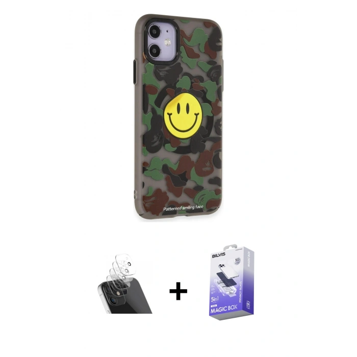 MARSİLYAN™- iPhone 11 Kılıf Nova Doku Koleksiyonu - Siyah Bilvis 5in1 5D Magic Hayalet Cam Ekran Koruyucu + Kamera Lens Koruma Cam - SF