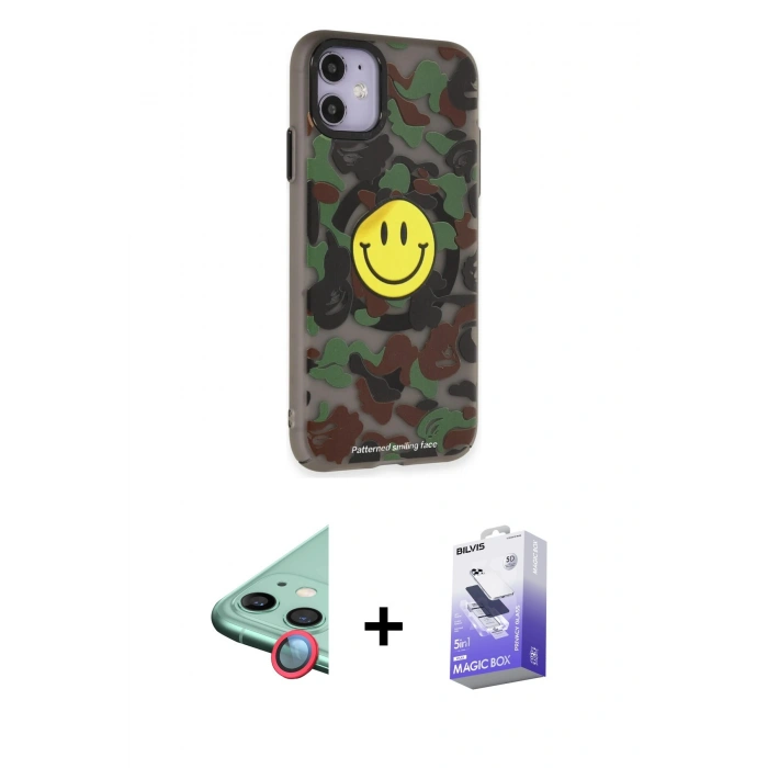 MARSİLYAN™- iPhone 11 Kılıf Nova Doku Koleksiyonu - Siyah Bilvis 5in1 5D Magic Hayalet Cam Ekran Koruyucu + Raze Metal Kamera Lens - KI