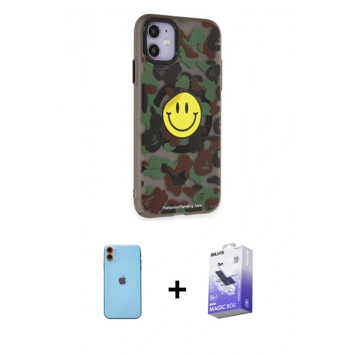 MARSİLYAN™- iPhone 11 Kılıf Nova Doku Koleksiyonu - Siyah Bilvis 5in1 5D Magic Hayalet Cam Ekran Koruyucu + Neon Fosforlu Kamera Lens - TU