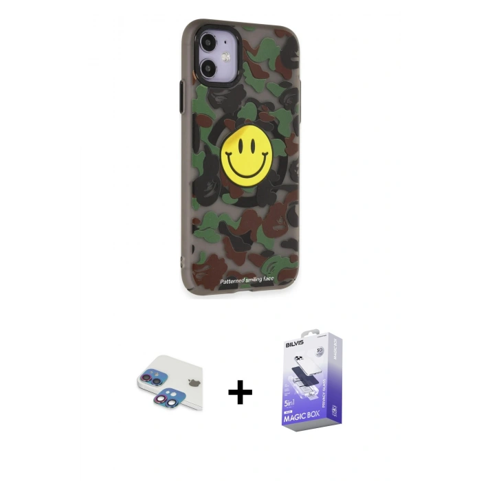 MARSİLYAN™- iPhone 11 Kılıf Nova Doku Koleksiyonu - Siyah Bilvis 5in1 5D Magic Hayalet Cam Ekran Koruyucu + Pers Alüminyum Kamera Lens - GI