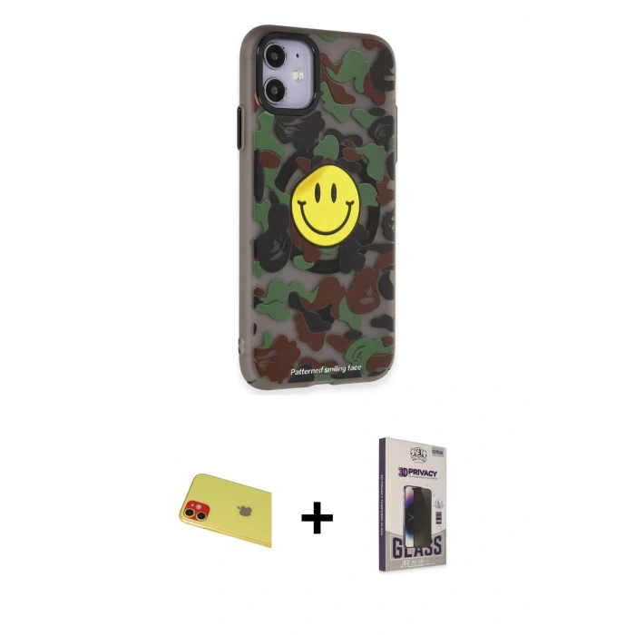 MARSİLYAN™- iPhone 11 Kılıf Nova Doku Koleksiyonu - Siyah Bilvis Hayalet Cam Ekran Koruyucu + Rainbow Kamera Lens Koruma Cam - KI