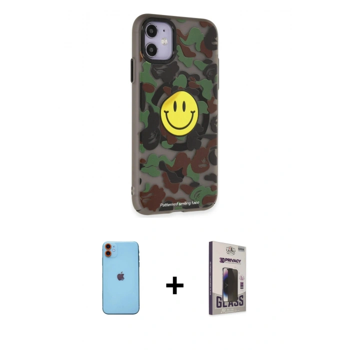 MARSİLYAN™- iPhone 11 Kılıf Nova Doku Koleksiyonu - Siyah Bilvis Hayalet Cam Ekran Koruyucu + Neon Fosforlu Kamera Lens - TU
