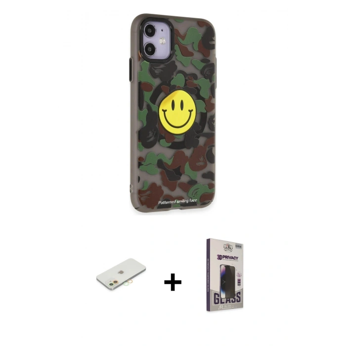 MARSİLYAN™- iPhone 11 Kılıf Nova Doku Koleksiyonu - Siyah Bilvis Hayalet Cam Ekran Koruyucu + Renkli Kamera Lens Koruma Cam - TU