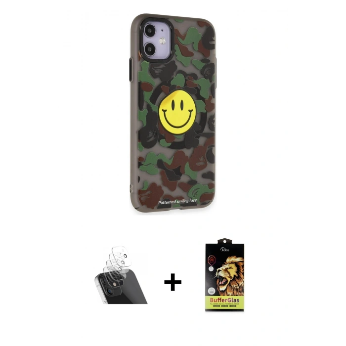 MARSİLYAN™- iPhone 11 Kılıf Nova Doku Koleksiyonu - Siyah Buffer Cam Ekran Koruyucu + Kamera Lens Koruma Cam - SF