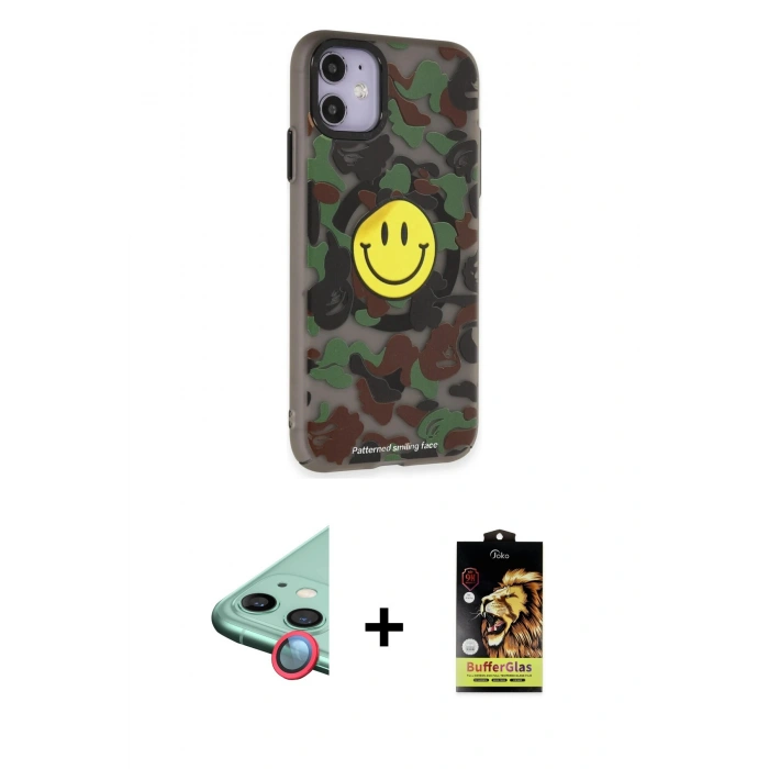 MARSİLYAN™- iPhone 11 Kılıf Nova Doku Koleksiyonu - Siyah Buffer Cam Ekran Koruyucu + Raze Metal Kamera Lens - KI