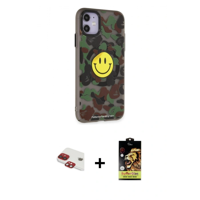 MARSİLYAN™- iPhone 11 Kılıf Nova Doku Koleksiyonu - Siyah Buffer Cam Ekran Koruyucu + Pers Alüminyum Kamera Lens - KI