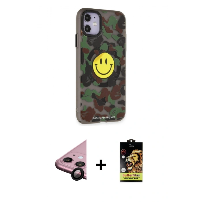 MARSİLYAN™- iPhone 11 Kılıf Nova Doku Koleksiyonu - Siyah Buffer Cam Ekran Koruyucu + Raze Metal Kamera Lens - SH