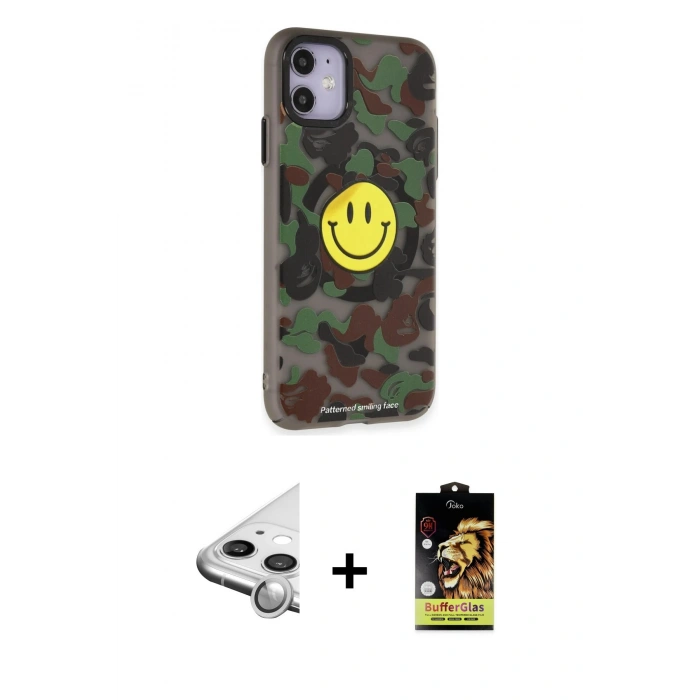 MARSİLYAN™- iPhone 11 Kılıf Nova Doku Koleksiyonu - Siyah Buffer Cam Ekran Koruyucu + Raze Metal Kamera Lens - GS