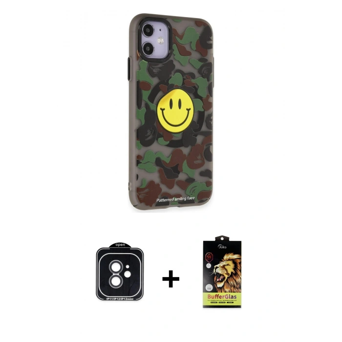 MARSİLYAN™- iPhone 11 Kılıf Nova Doku Koleksiyonu - Siyah Buffer Cam Ekran Koruyucu + PVD Metal Kamera Lens - SH