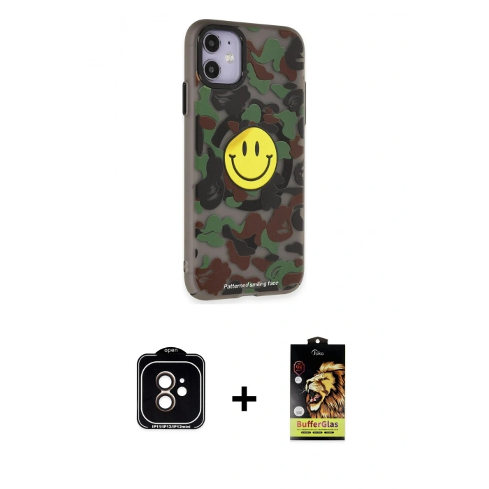 MARSİLYAN™- iPhone 11 Kılıf Nova Doku Koleksiyonu - Siyah Buffer Cam Ekran Koruyucu + PVD Metal Kamera Lens - TU