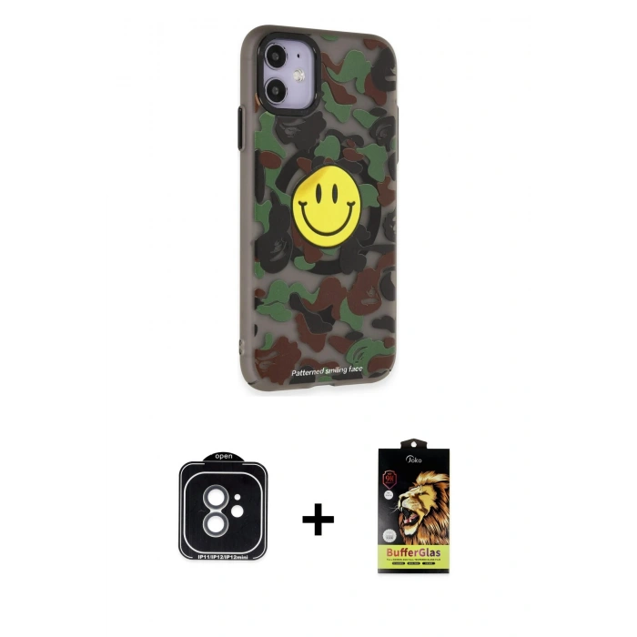 MARSİLYAN™- iPhone 11 Kılıf Nova Doku Koleksiyonu - Siyah Buffer Cam Ekran Koruyucu + PVD Metal Kamera Lens - YL